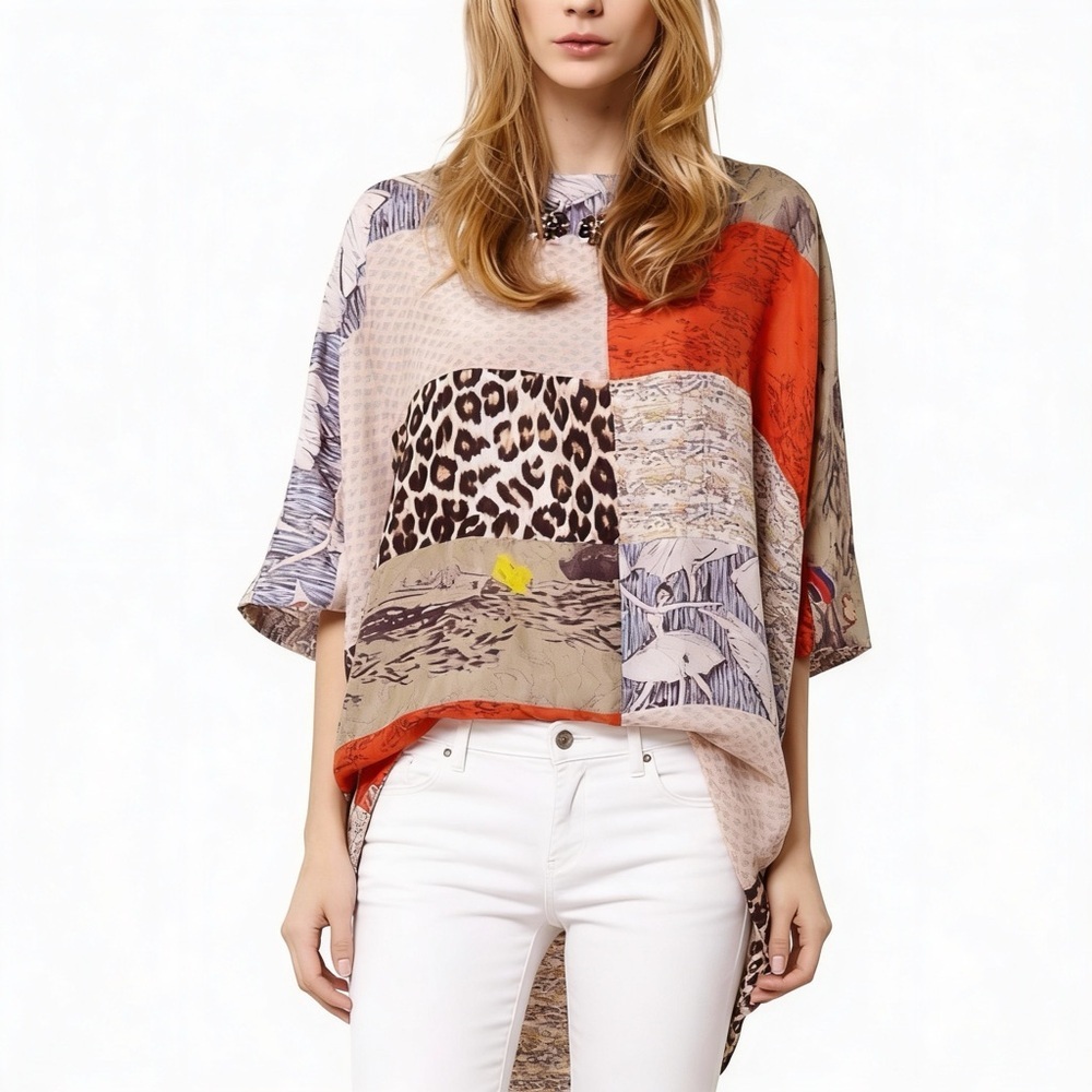 ANTHROPOLOGIE L.P.O. Laurence Maheo Silk Patchwork Tunic Dress Top Size M/L